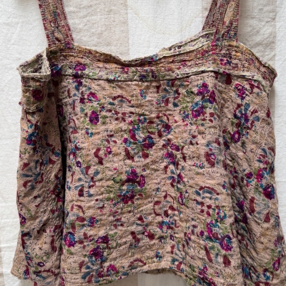 Magnolia Pearl Cotton Quilted Cropped Pink Floral Tank SOLD OUT NWT Miriam Amor‎ - Picture 3 of 9